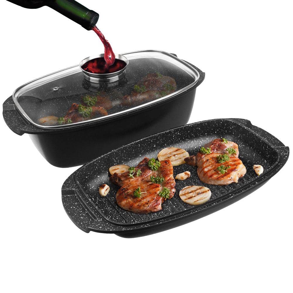 orion group Granitowa brytfanna z powłoką granitową, garnek do duszenia z pokrywką, patelnia grillowa 3 w 1 Grande 5 l