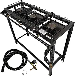 Fogão Industrial 3 Bocas Alta Pressão, FERRO FUNDIDO, + Kit mangueira e registro, 95 x 35 x 80 cm, Preto