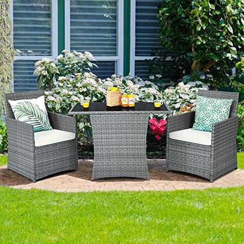 image for Tangkula 3 Pieces Patio Dining Set, Patiojoy Space-Saving PE Rattan Bi