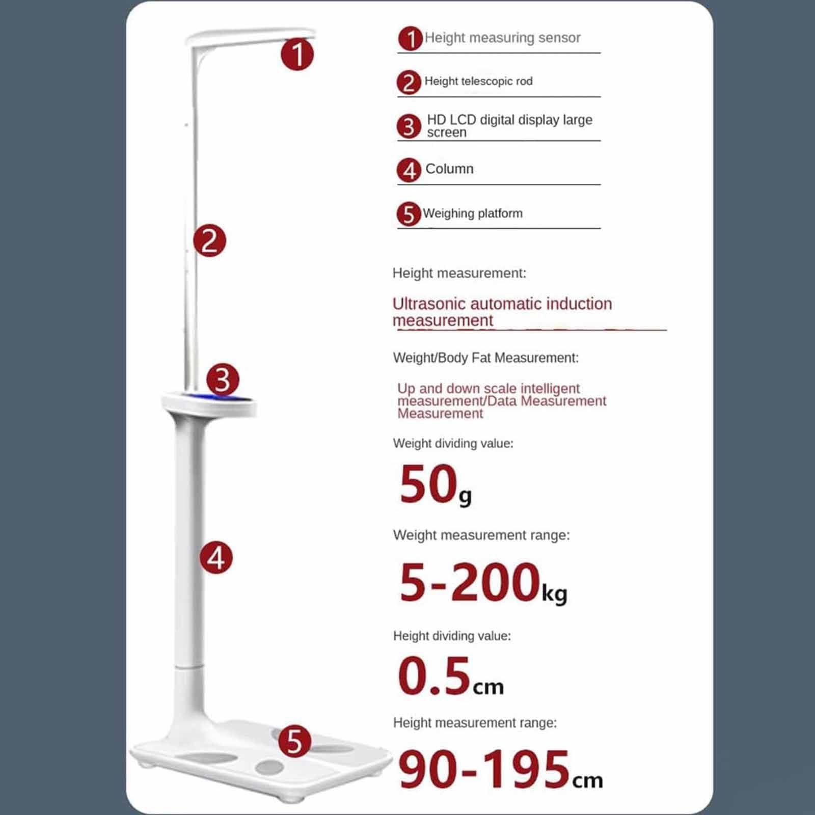 Balance Santé Numérique,Pèse Personne Balance Impédancemètre,Capacité électronique Balance Taille Poids Avec Impédancemètre Grand écran Pour 200kg/440lb