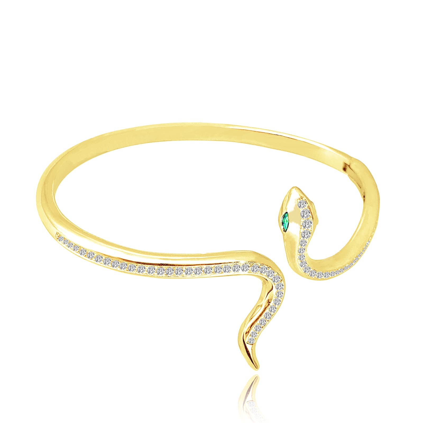 18k White Gold Plated Snake Bracelet Emerald Eye Crystal Snake Bangle Bracelet for Women Animal Bracelet for Women Girl Medusa Accessories Jewelry Gift for Halloween Valentines Xmas Party