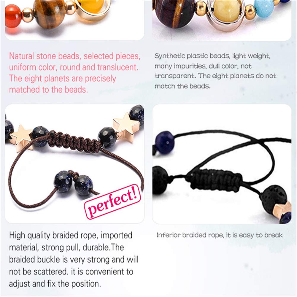 Cubahop Bracciali Universe Galaxy Sistema Solare, 8 Pianeti In Pietra Naturale Agata, Regalo Uomo/Donna