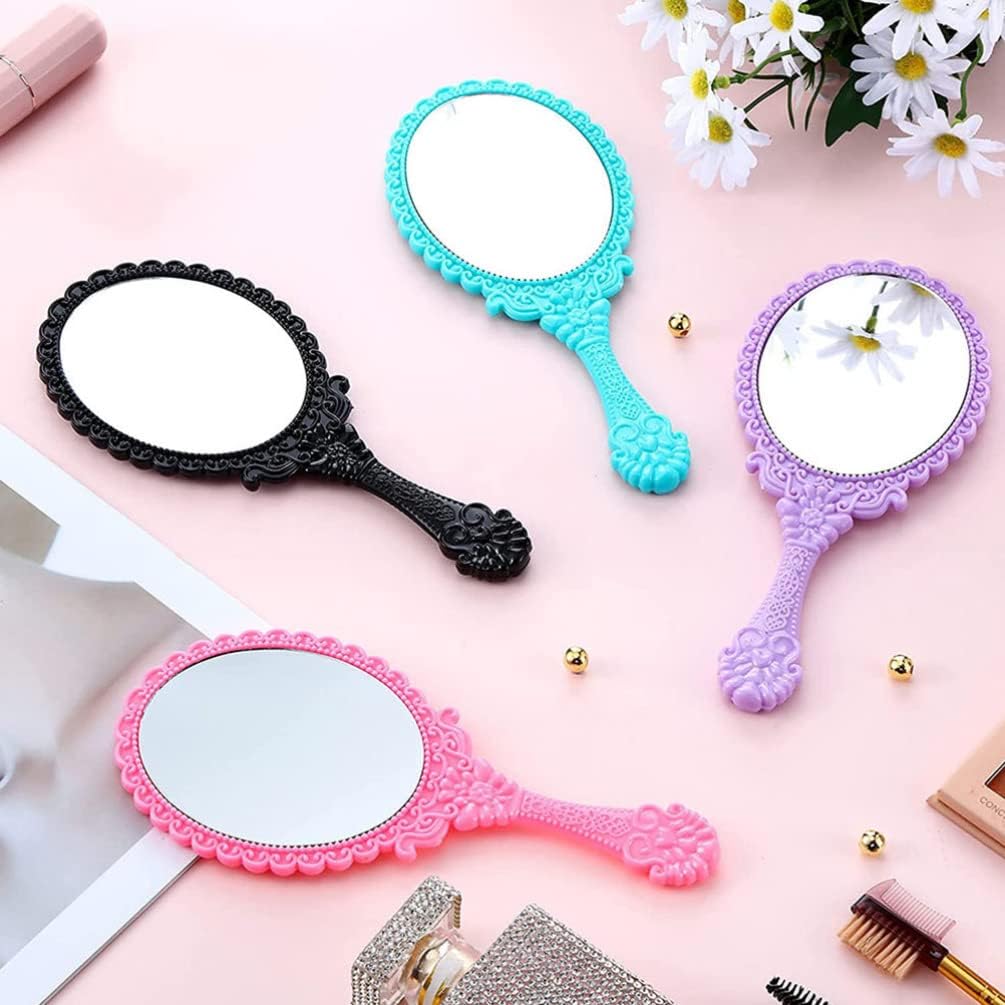 KALLORY Vintage Handheld Mirror 12Pcs Retro Hand Held Mirror Compact Mirrors with Handle Portable Antique Cosmetic Mirror for Travel Personal Makeup Tools