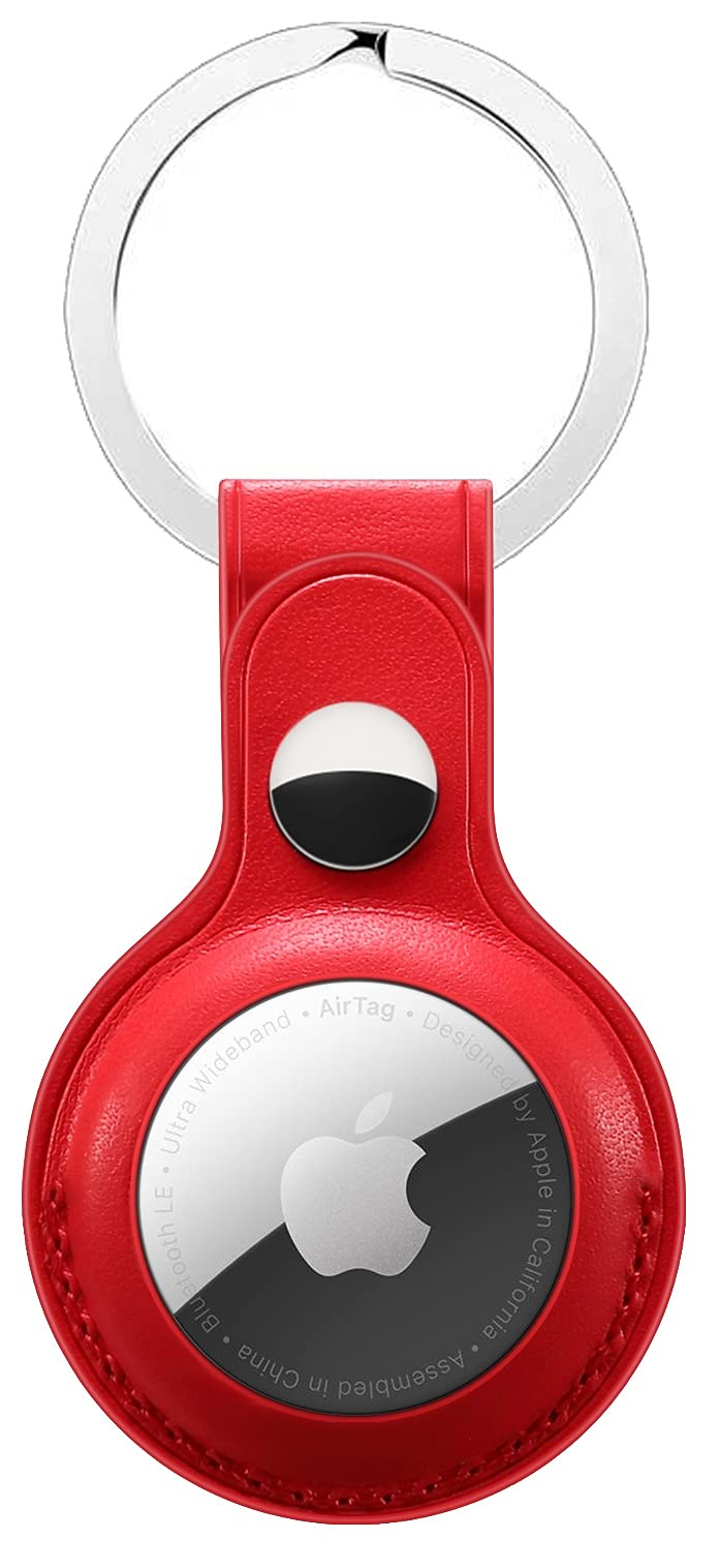 m.g.r.j® pu leather protective key ring case cover compatible for apple airtag (red)