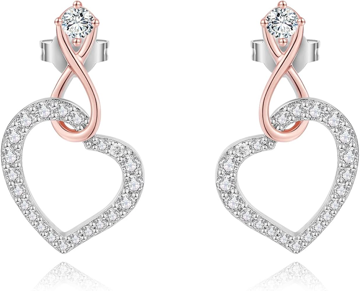 Orecchini A Cuore Infinito In Argento 925 Con Zirconia Cubica - Piccoli Orecchini A Perno Per Donna, Trago E Cartilagine - 3