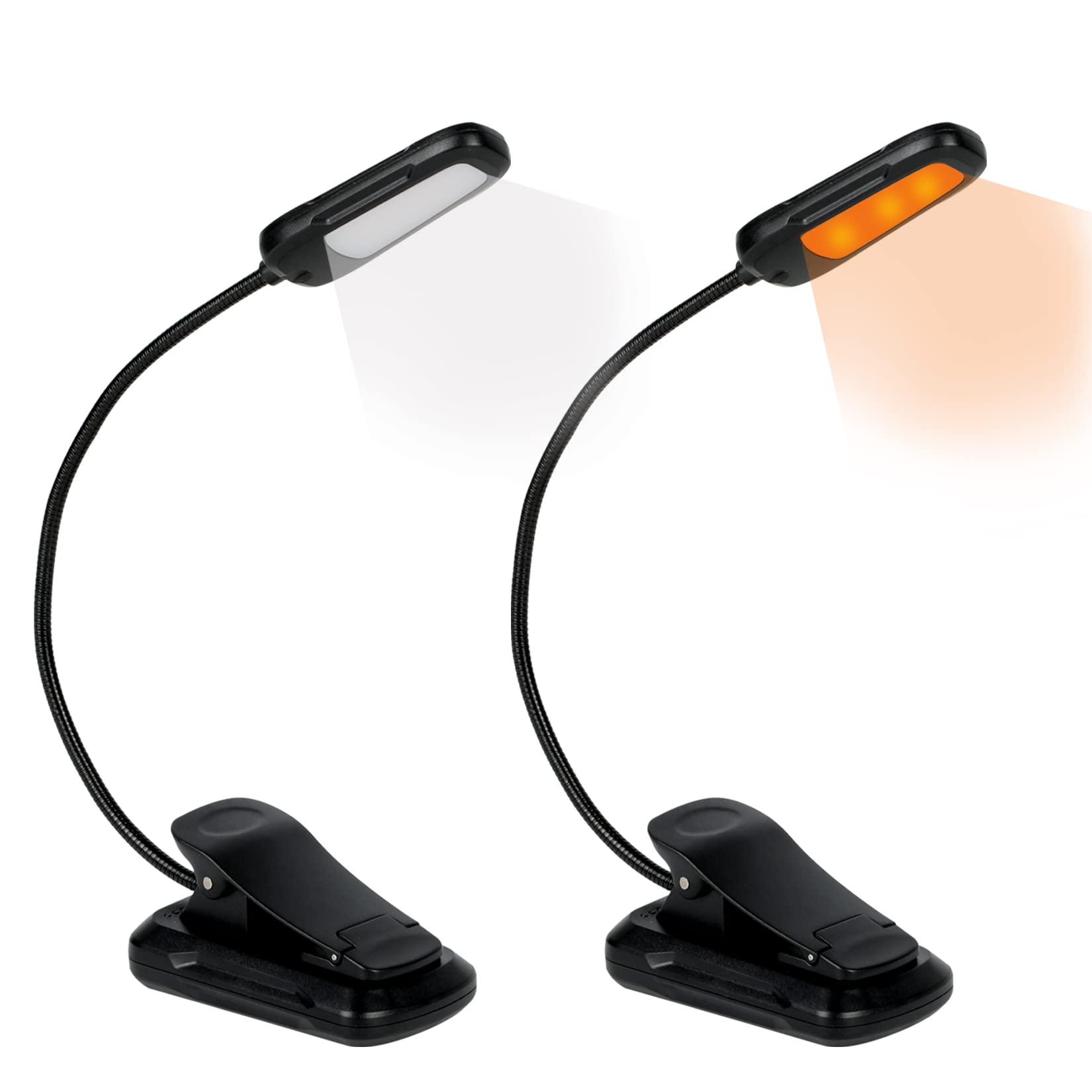 Book Light Clip On, Reading Light, USB Rechargeable 9 Brightness, 9LEDs Amber/White Light, Eye Care up to 65Hrs, Book Reading Light in Bed at Night. Cool Book Gifts (Black-2 Pack)