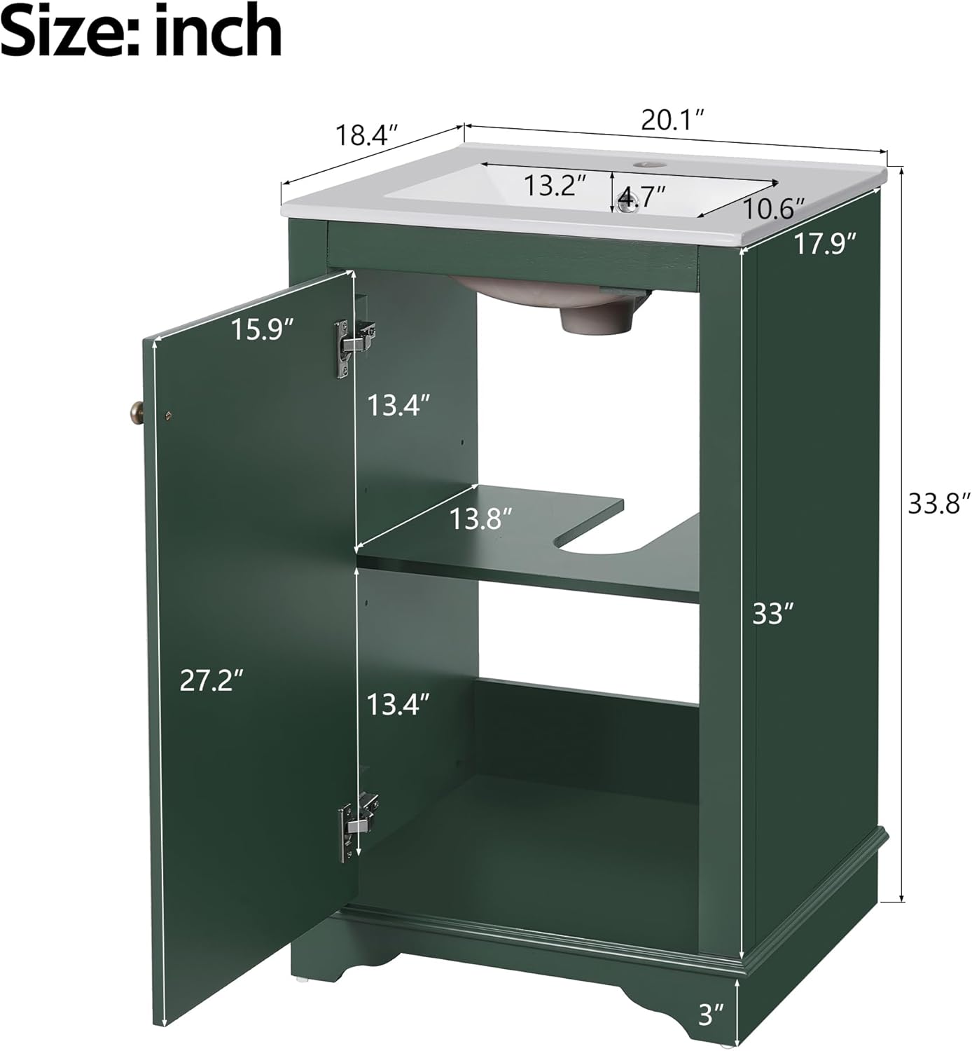 Merax 20" Bathroom Vanity with Sink, Modern Wood Small Bathroom Vanity Storage Cabinet with Adjustable Shelf for Powder Room, Solid Wood Frame, Painted Finish, Ceramic Sink Top