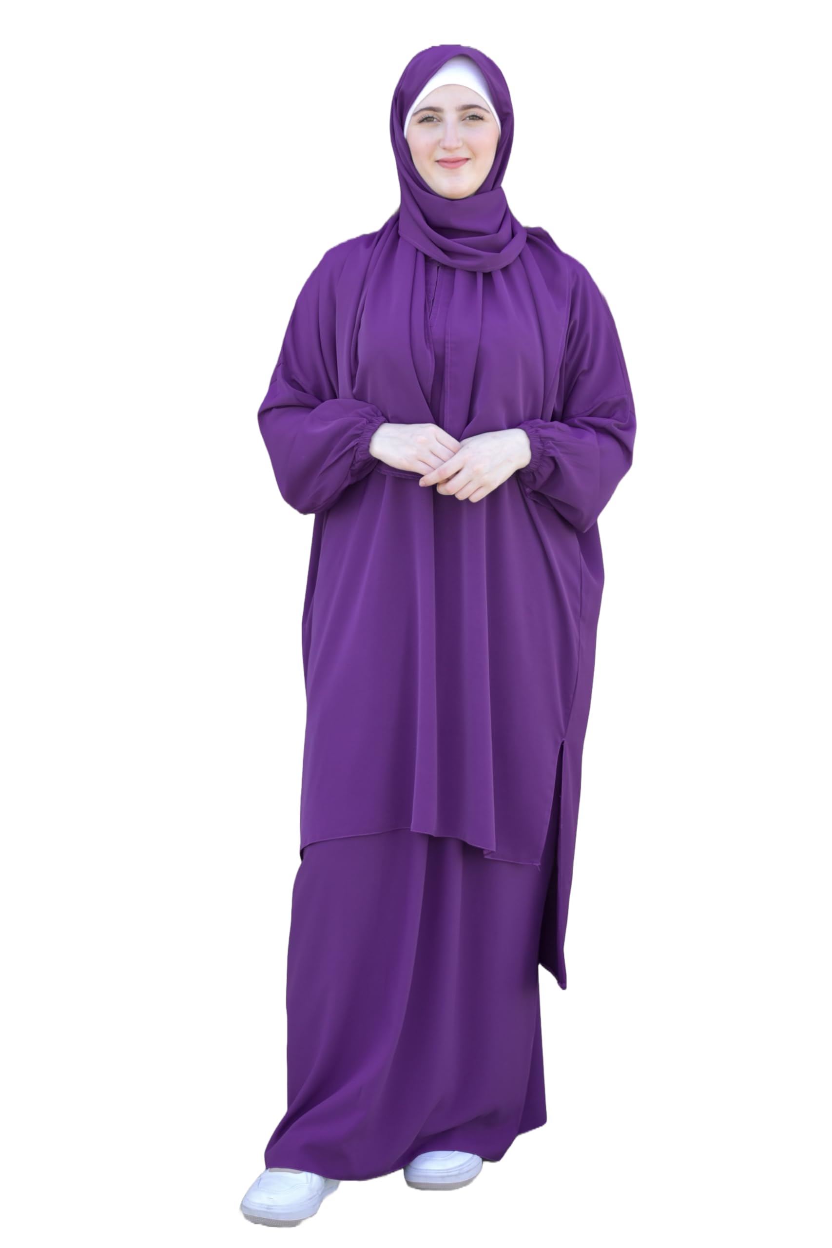 P101-umrah essentials Jilbab for women -4 piece Prayer Clothes for Muslim Women-Islamic Abaya Dress Outfit maxi with scarf and poket- Modest suit Women