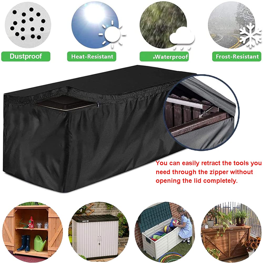 Housse de coffre de terrasse robuste en imperméable pour banc d'extérieur Housse de protection pour meubles de jardin, table ottoman, housse anti-poussière (Taille S : 122 x 61 x 55,9 cm, noir)