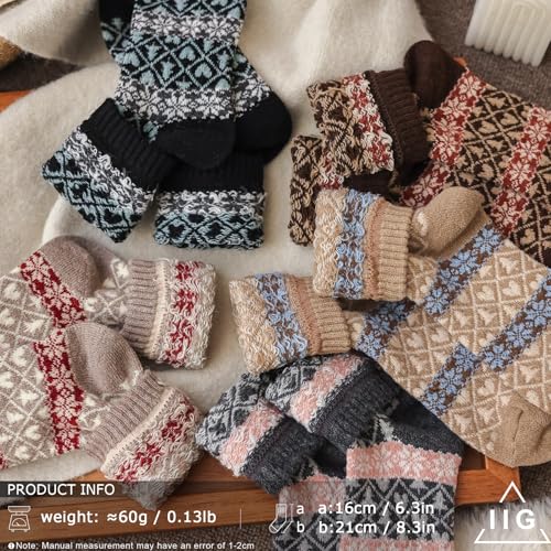 Image of IIG 5 Pairs Women's Vintage Style Thick Wool Warm Winter Crew Socks