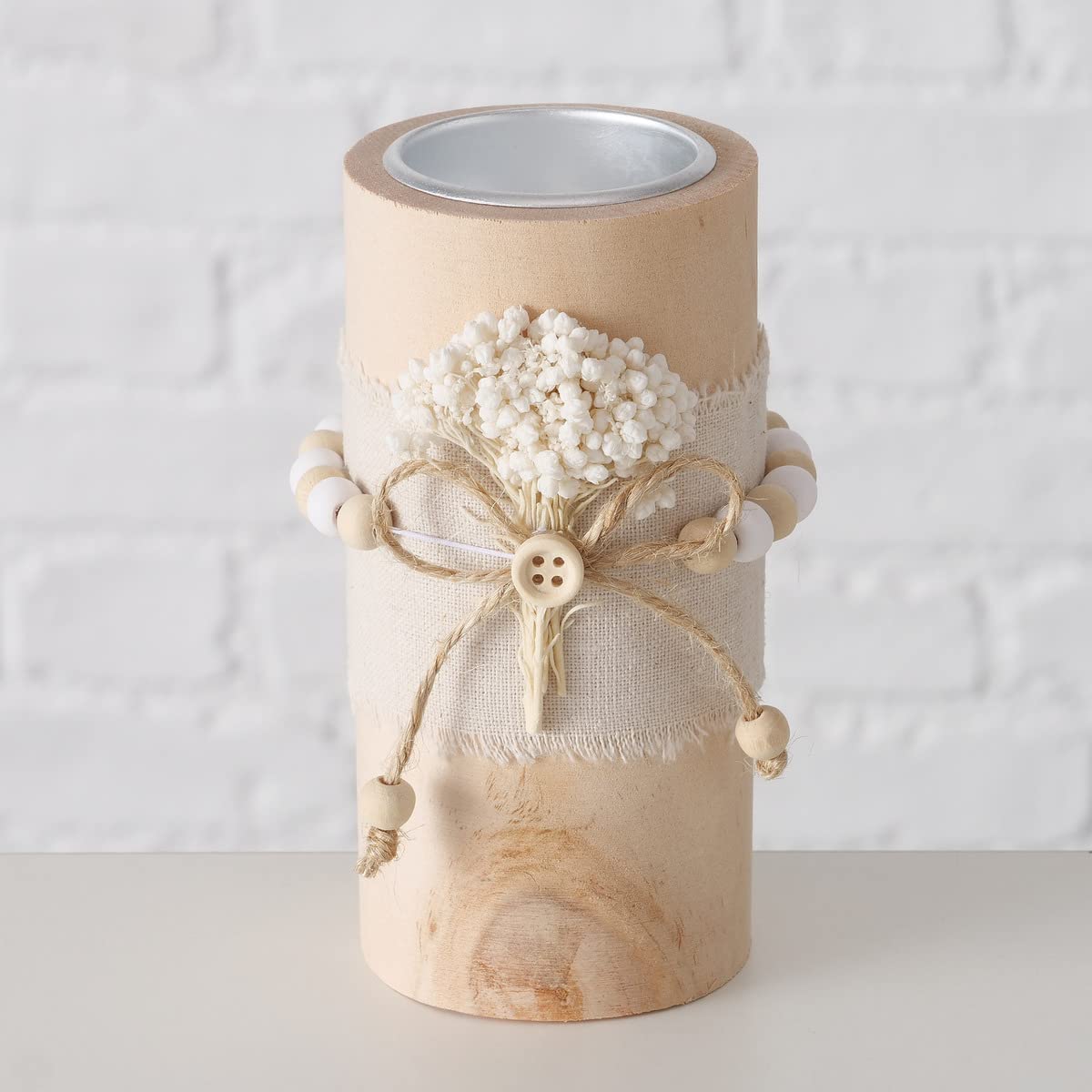2er Set Teelichthalter Aus Holz Mit Trockenblumen – Naturbraun, Je 13 Cm Hoch, Perfekt Für Hochzeitsdeko, Boho-Stil & Tischschmuck