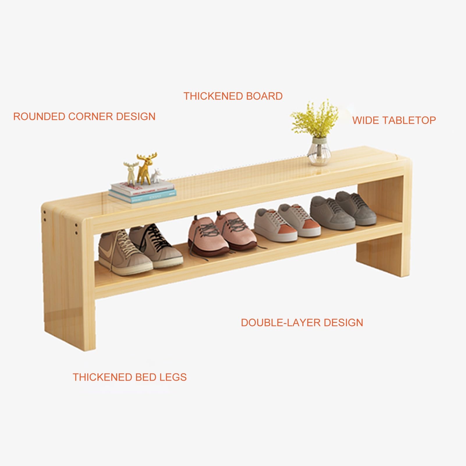 Solid Wood Shoe Bench Entryway Storage Seat with Shoe Rack Versatile Furniture for Bedroom Living Room Hallway Bathroom (60cm/23.6in)