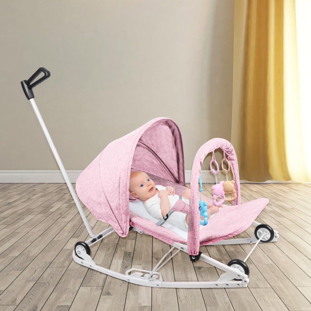 Transat Bébé Vibrations Apaisantes - Ergonomique - Musique, Barre de Jouets Amovible, 0 à 9 Mois Jusqu'à 9 kg- 40 x 80 x 66 cm - Rose