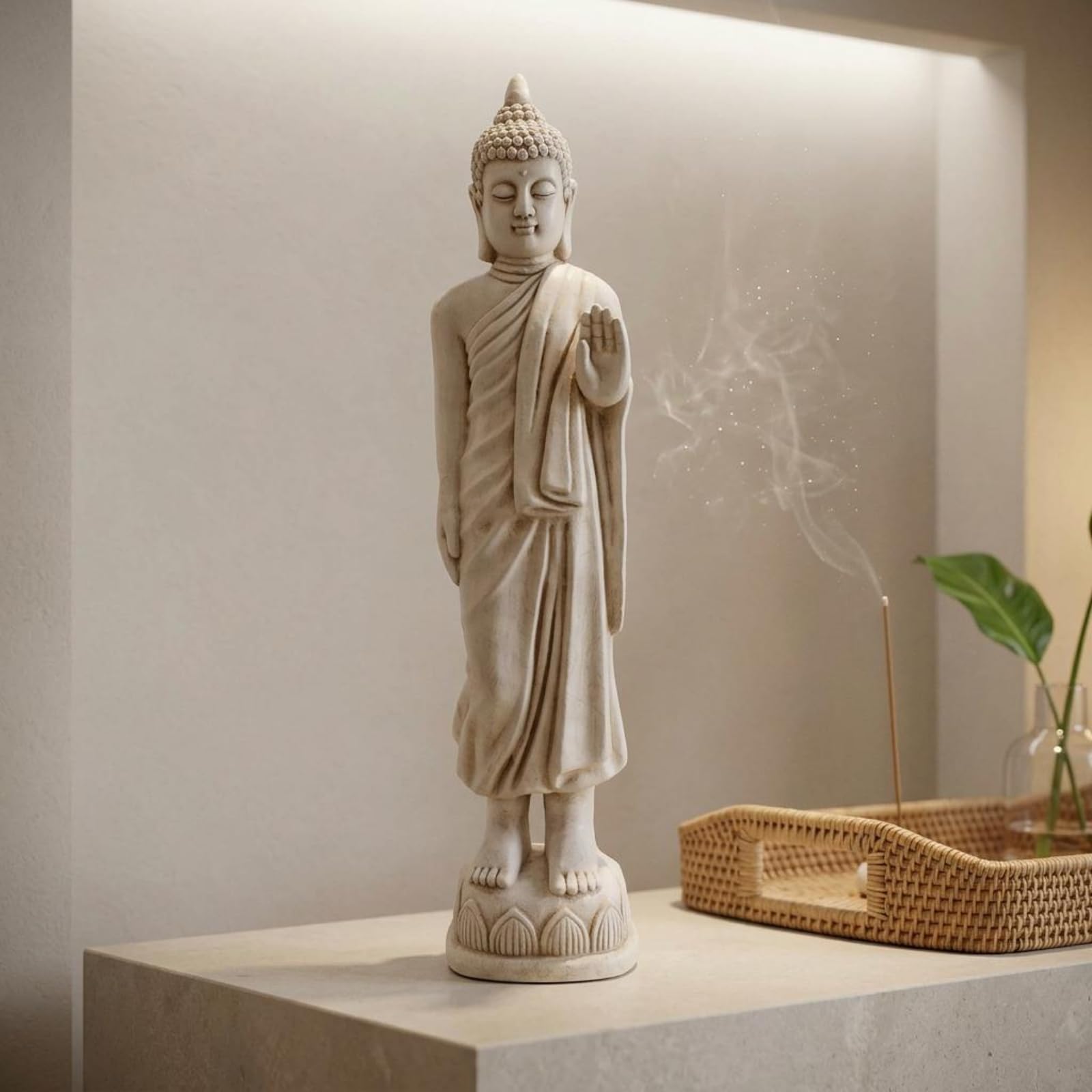 Figura Buda Pie Estilo Meditativo Estatua Buda Uso Interior y Exterior, Gris