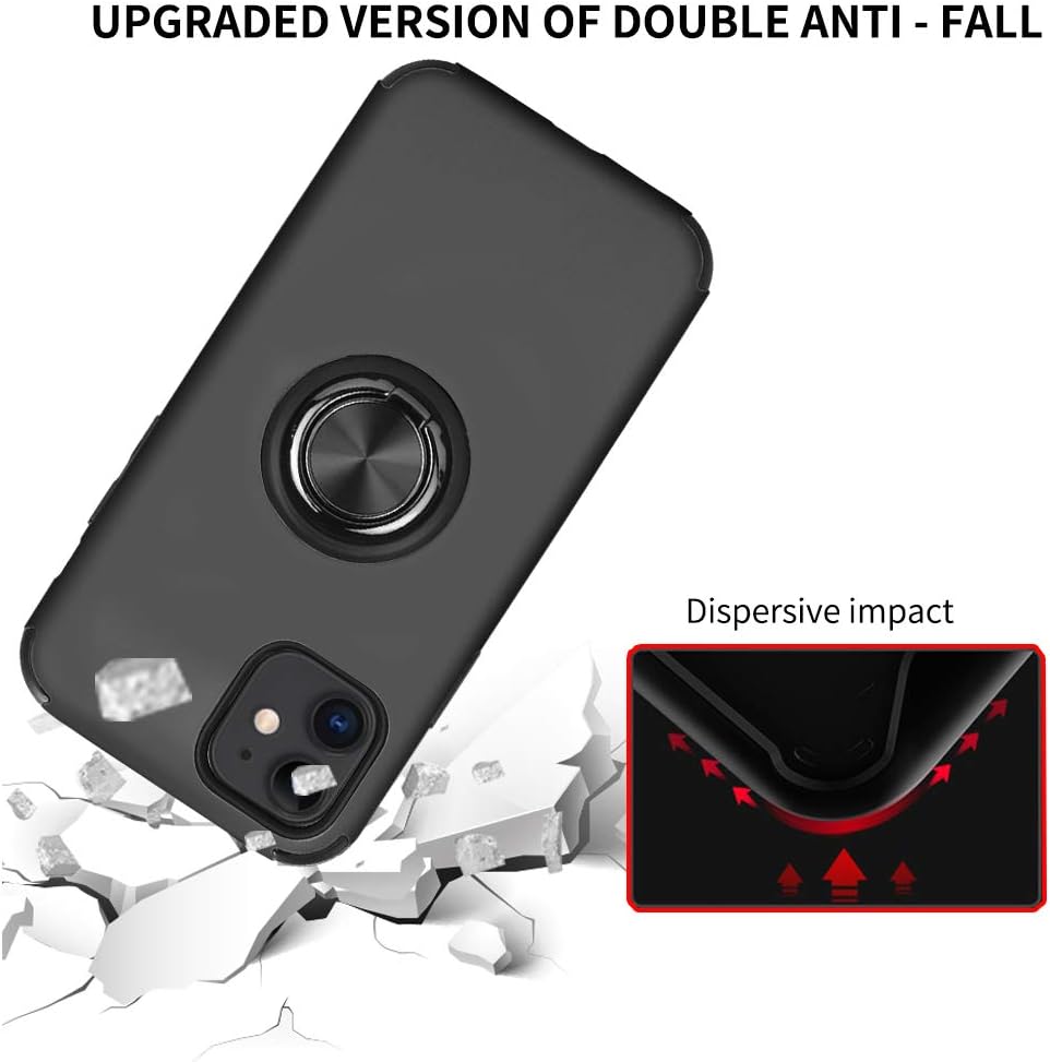 Ownest Compatible iPhone 11 Case with Armor Dual with Ring Kickstand Fit Magnetic Car Mount and Heavy Duty Protection 2 in 1 for iPhone 11-Black