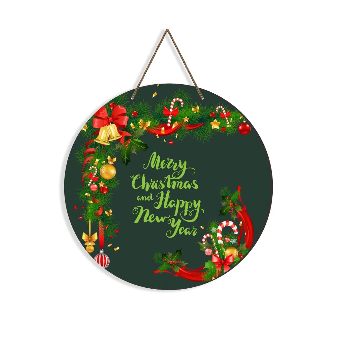 CraftVatika Christmas Decoration Items, Merry Christmas and Happy New Year Printed Wall Hanging/Door Hanging for Home and Christmas Decorations Items (10 Inches)
