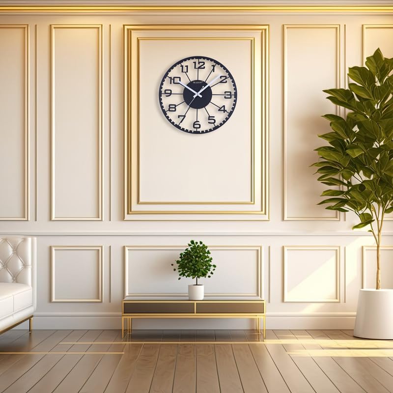 Image of BLAZON-Designer Stylish Metal Analog Wall Clock for Living Room, Home, Antique,Big Size (B-407-BLACK) (Black)