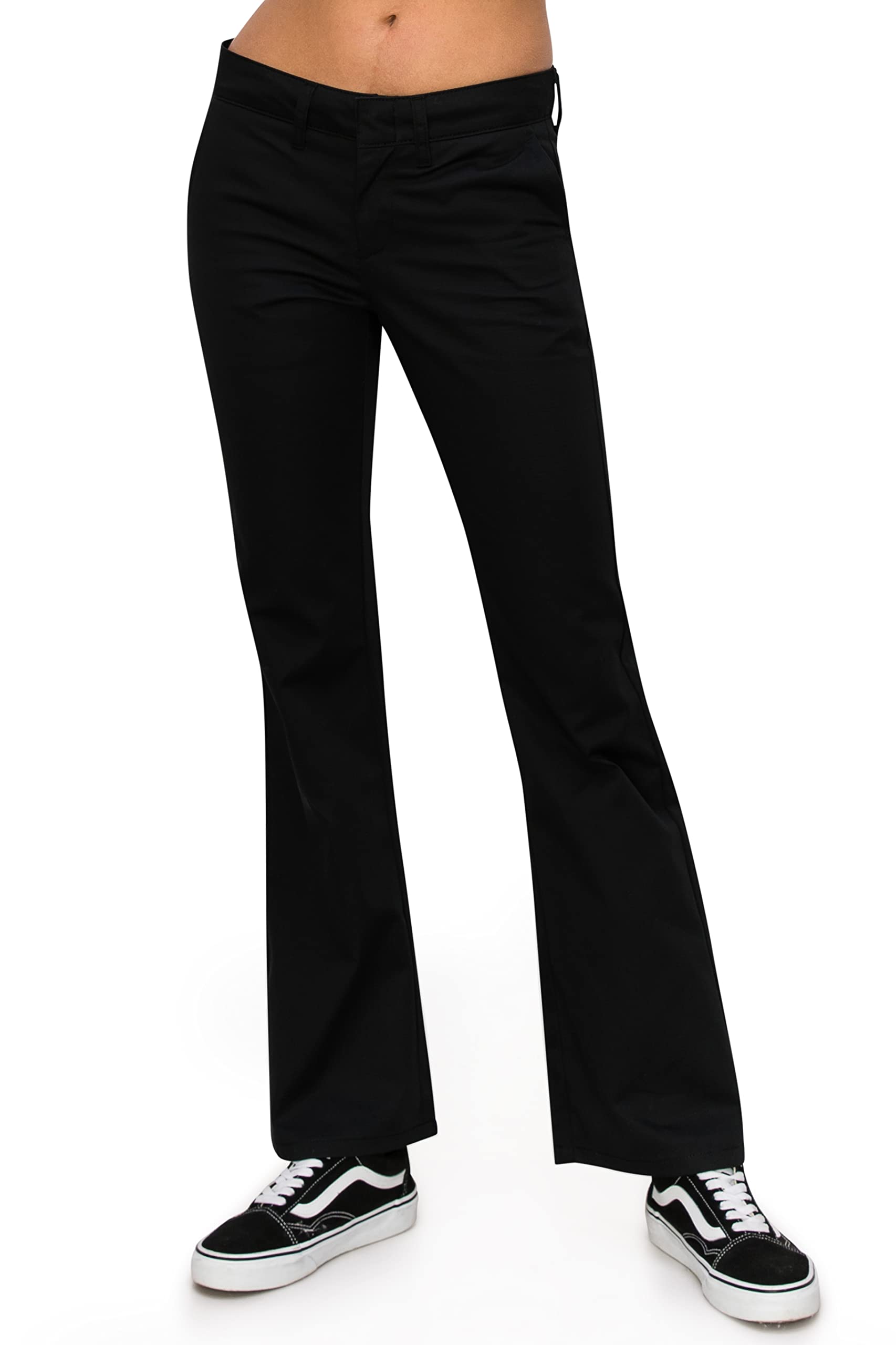 KHAKI BLUE Womens Work Pants Low Rise Flared Leg Bootcut Casual Trousers with Pockets