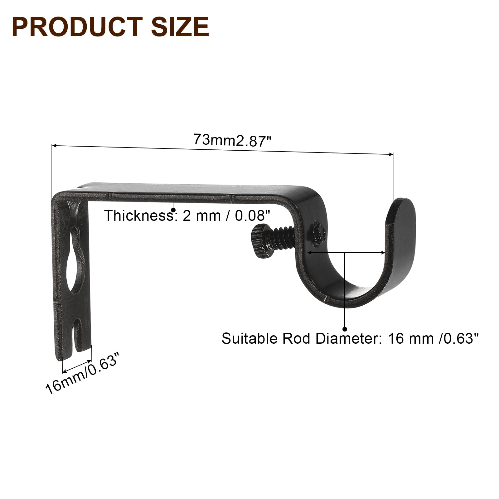 uxcell 3Pcs Curtain Rod Brackets, Drapery Hanging Rod Holders Wall Bracket Hook Wall Mount Home Office, Black