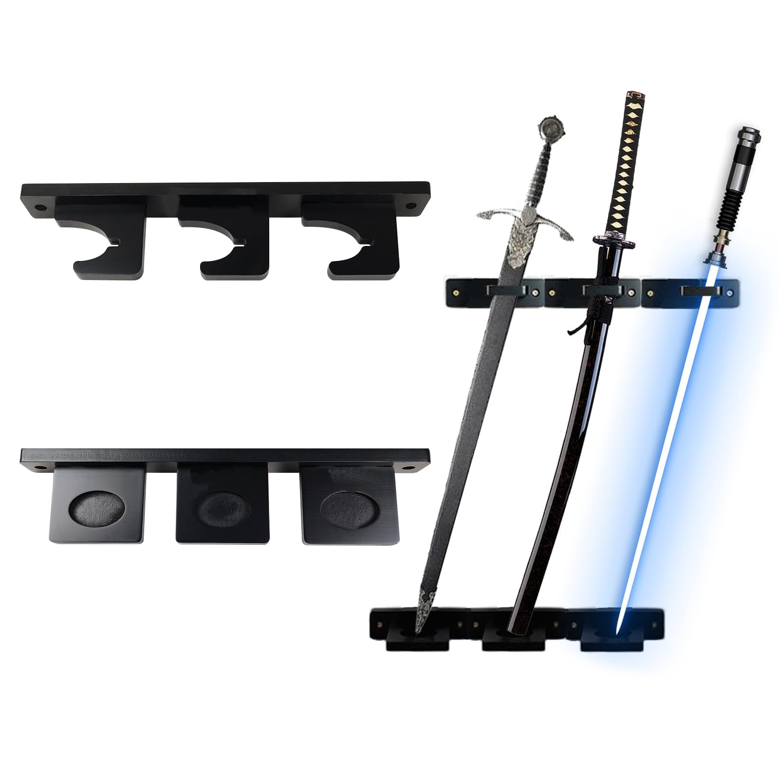 WLDDFF Sword Wall Mount Display Stand Vertical Hangers for Holding Katana, Lightsaber, Samurai, Axe (3 Holes)