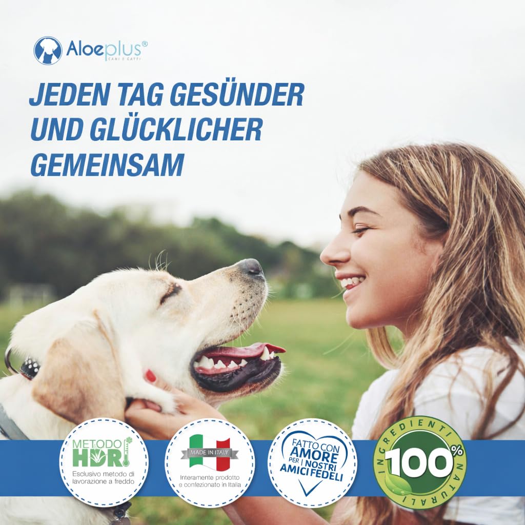 ALOEPLUS Hunde Sirup 250ml - Energetisches und Entgiftendes Ergänzungsfuttermittel mit Aloe Arborescens Bio, Stärkt die natürlichen Abwehrkräfte, ideal als Aufbaumittel für ältere Hunde und Welpen
