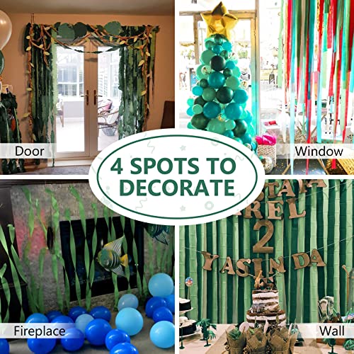 PartyWoo Flâmulas de Papel Crepe 4 Rolos de 328 Pés, Pacote de Tons de Papel Crepe Verde para Decora