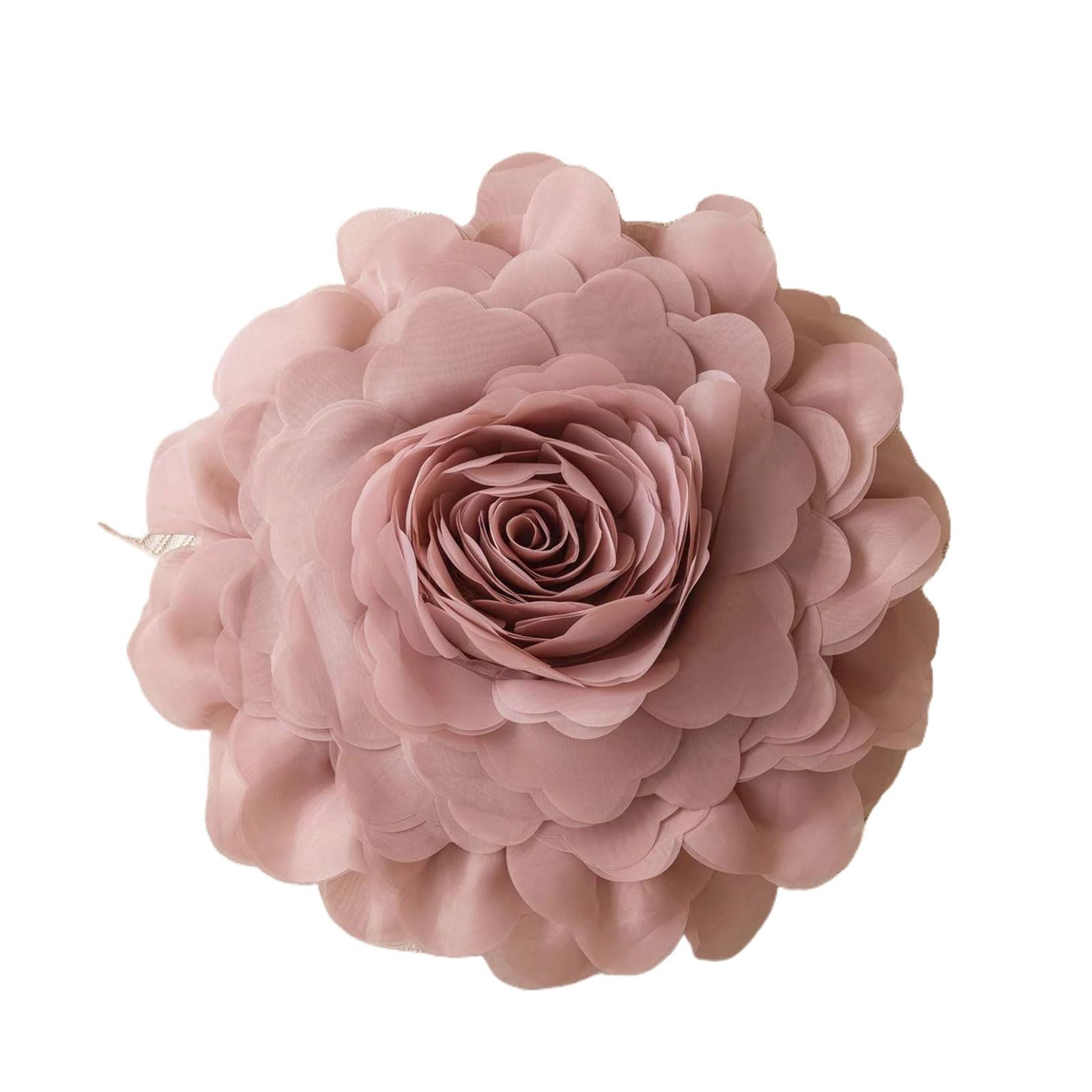 Coussin rond en rose 3D fait main pour un salon chic et raffiné