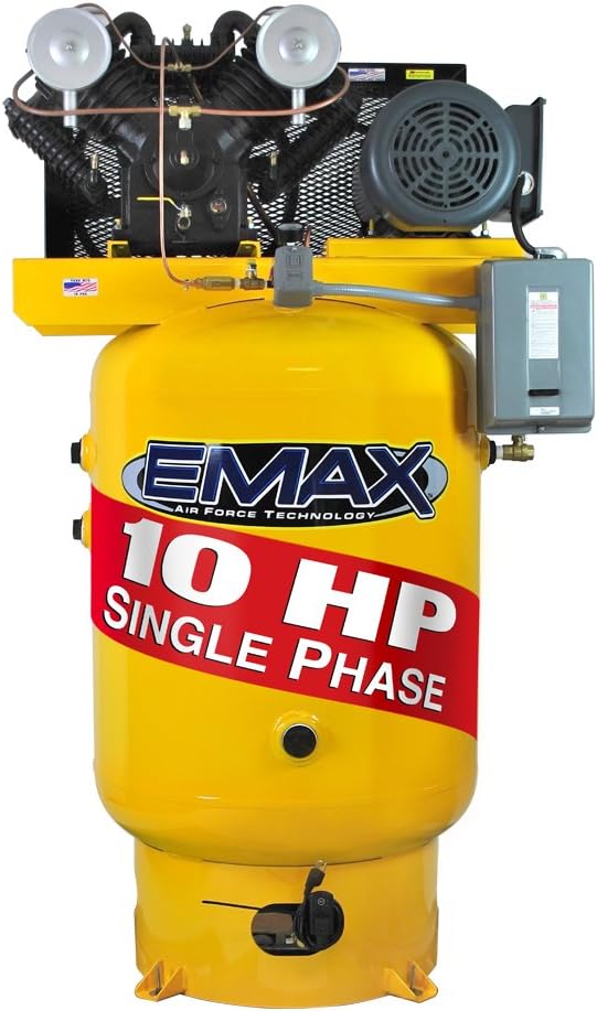 10 HP Air Compressor, 80-Gallon, Vertical, 2-Stage, 1-Phase, V-4, Piston Premium Series, Model EP10V080V1 by EMAX Compressor