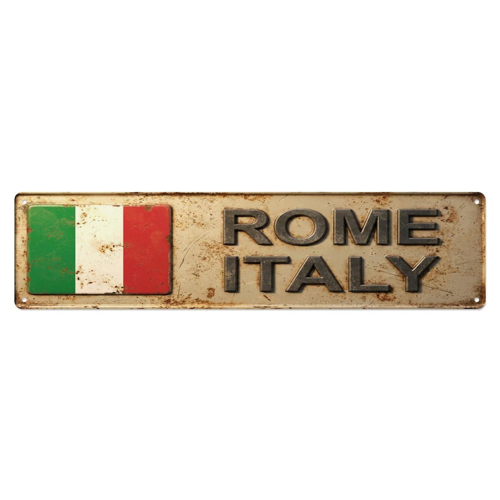 Metal Tin Sign Vintage Rome Italy Flag Decor Rustic Travel