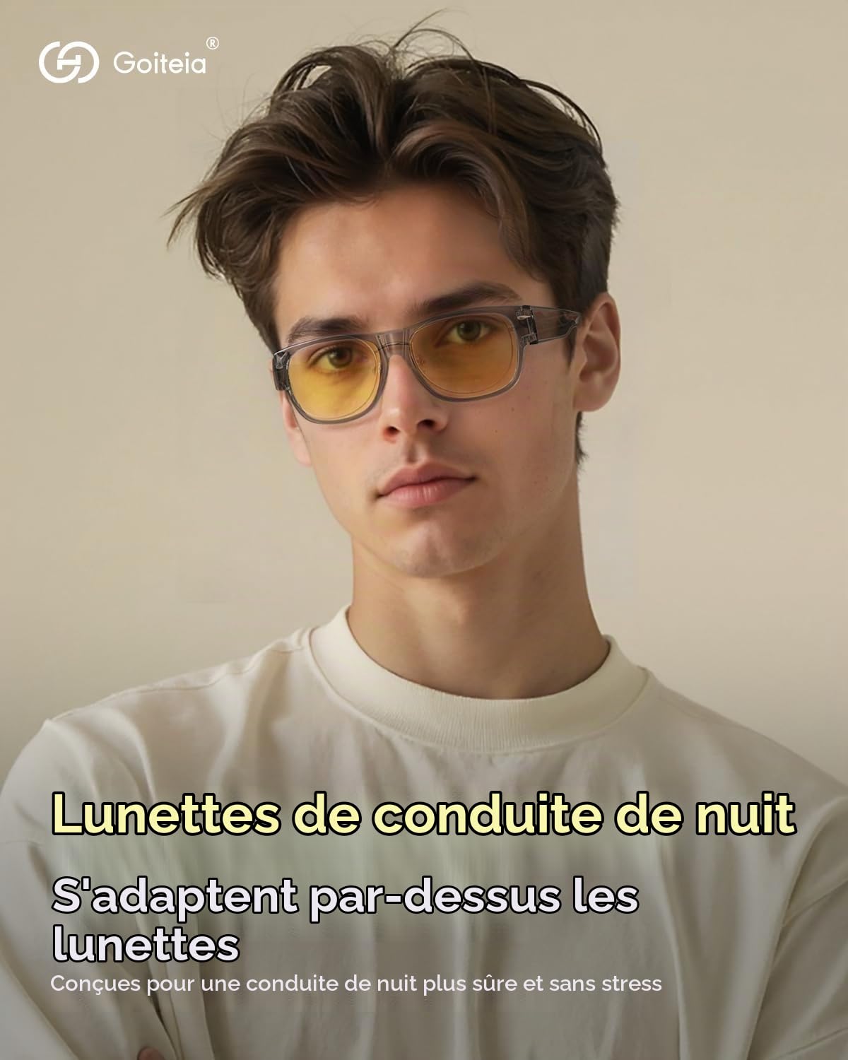 Goiteia lunettes de conduite de nuit adaptées, Anti-éblouissement efficace des phares venant en sens inverse, ultra léger，Protection UV 400 polarisée