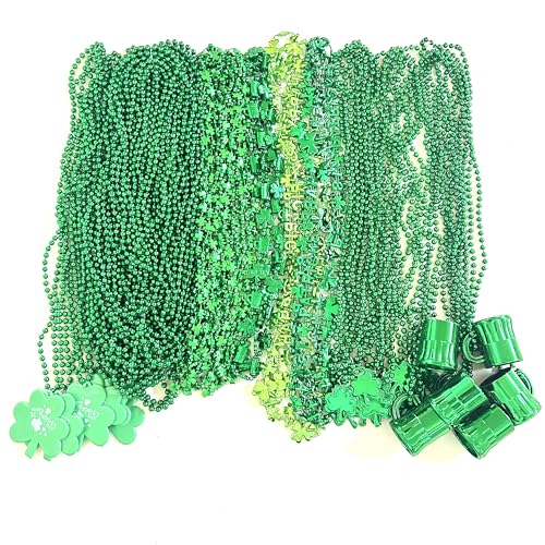 YSPPF 80 Pcs With 7 Styles St. Patrick's Day Green Shamrock Beads Necklaces Irish Green St. Patrick's Day Parade Party Gift Accessories