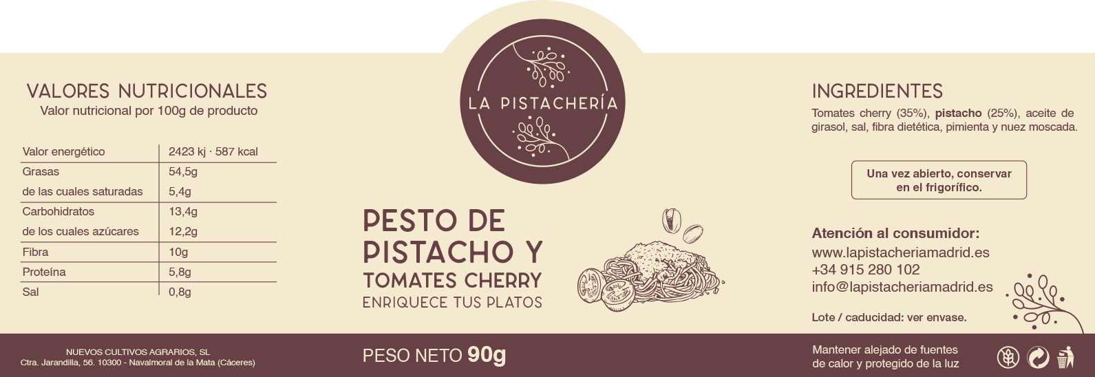 Pesto de Pistacho y Tomates Cherry Gourmet Salsa Artesanal para Pasta 90 g