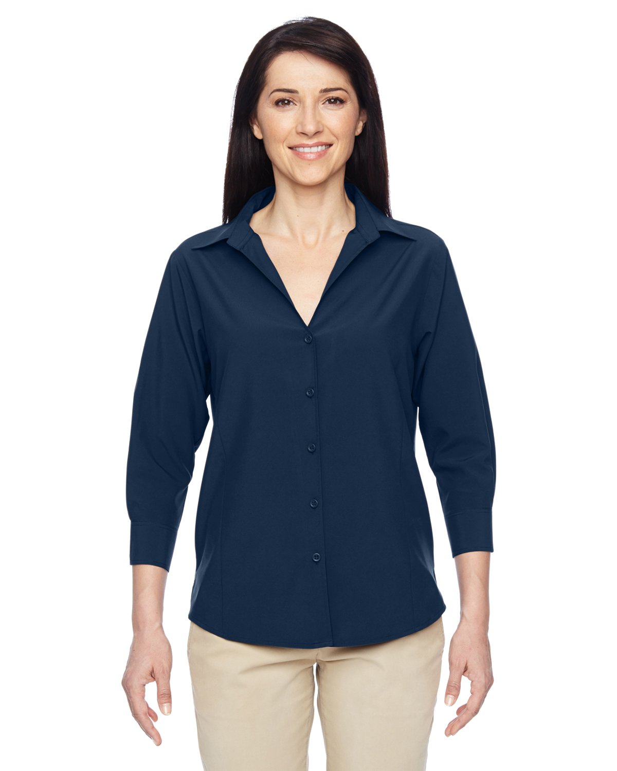 Harriton Ladies' Paradise 3/4-Sleeve Performance Shirt S NAVY