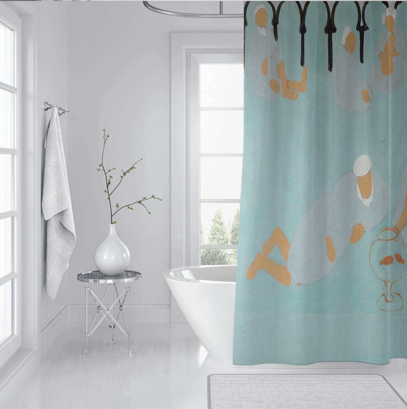 Blauer Duschvorhang Set mit Haken Abstraktes Muster Duschraumvorhänge Henri Matisse Einzigartige Kunst Badewanne Vorhänge Jungen Mädchen Baddekor 180x180 cm