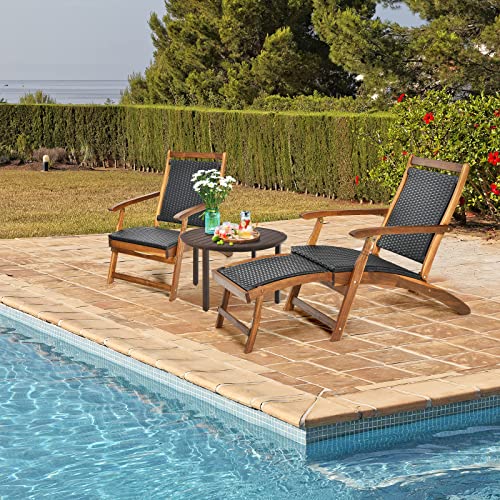 Happygrill HG1195 Patio Chaise Lounge Chair With Retractable Footrest, Acacia Wood Lounge Chair thumb #3