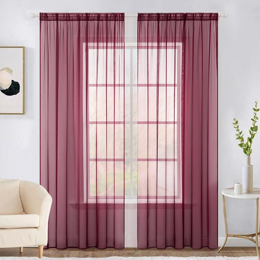 MIULEE Tende Trasparenti Con Passanti Morbidi Finestre per Salotto Eleganti Soggiorno per Camera da Letto e Tende Cameretta Bambini 2 Pannelli 140x215cm Rosso