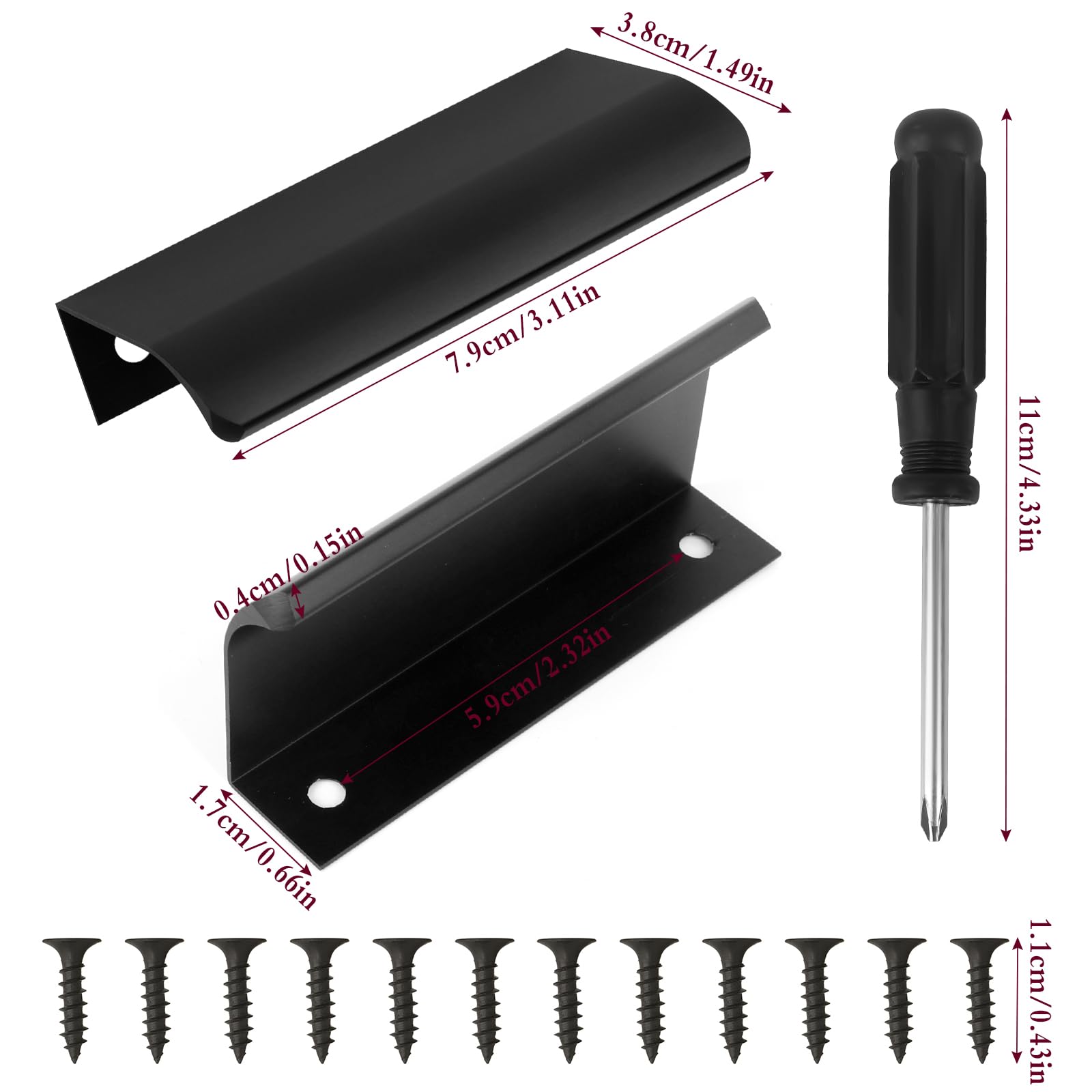 12 Maniglie Nascoste Per Mobili - Nero, Alluminio, 80mm, Per Cucina, Armadi E Cassetti, Design Moderno - Foto 3