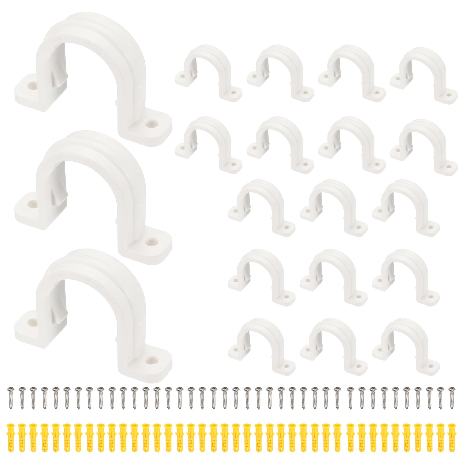 sourcing map 20 Pcs SCH 3/4 in(25mm) PVC Pipe Clamp, Pipe Strap U-Tube Clamp Conduit Strap Clamps with Screws and Expansion Tubes for Fixing Plumbing Electrical HVAC