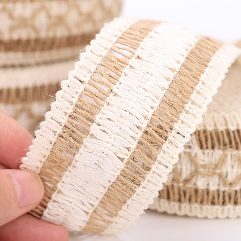 50/100M * 4cm di Larghezza Modello a Croce Nastro da Regalo di Iuta Nastro di Iuta Tessuto Rotolo Largo Nastro di Iuta per Decorazioni rustiche Confezioni Regalo