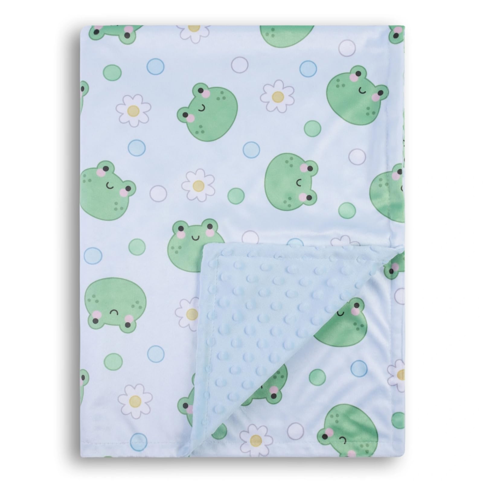 Baby Blanket for Boys Girls Soft Minky with Double Layer Dotted Backing, Cartoon Printed 30 x 40 Inch Toddler Blanket (Frog)
