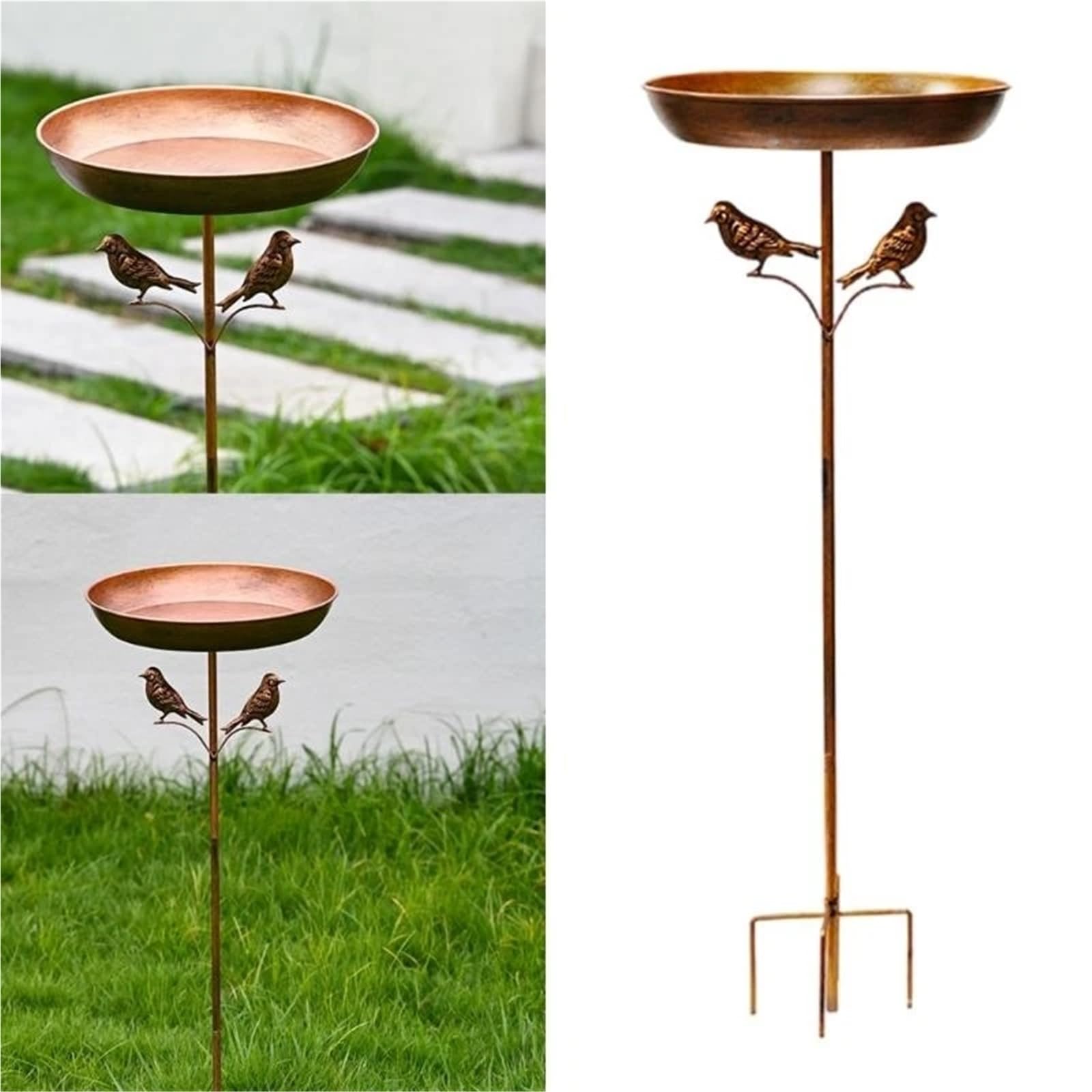 Vogeltränke Stehend Outdoor Bird Bath Bowl with Ornament | For Garden Decors Sturdy Metal Construction Stable
