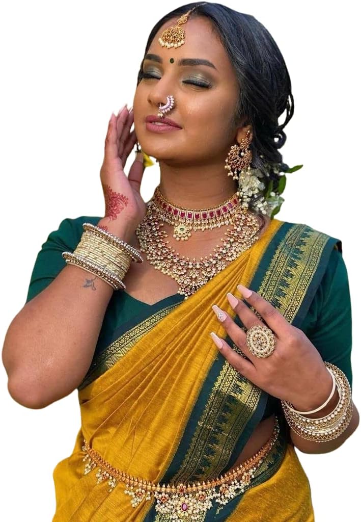 SGF11 Women's Kanjivaram Soft Silk Saree With Blouse Piece (Mustard Green) 6.3metres, Mustard Green, One Size