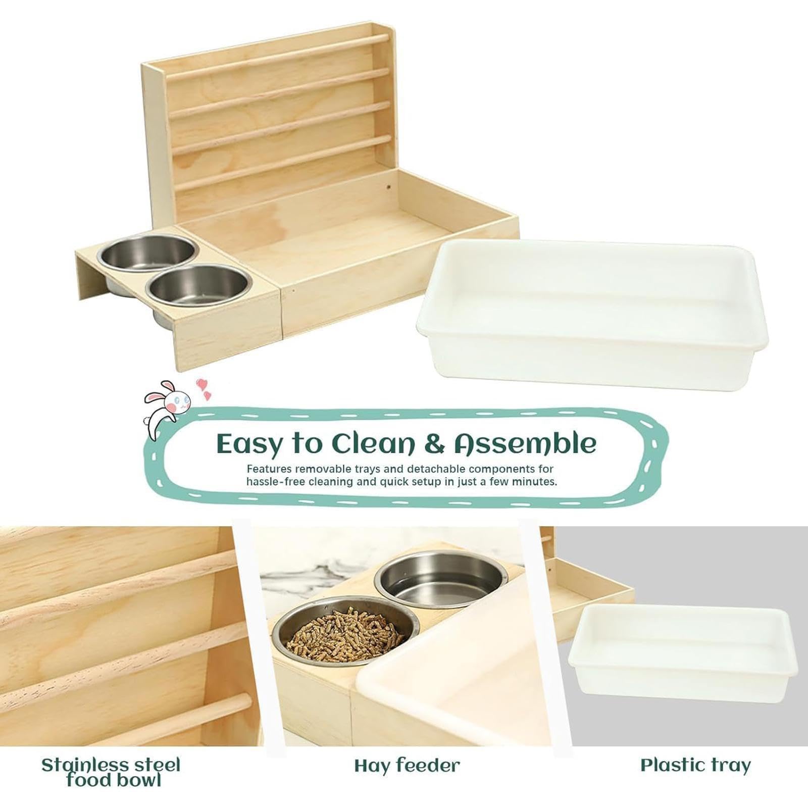 Sharplace Wooden Hay Feeder - Rastrelliera per fieno in legno, mangiatore di fieno di coniglio, con vassoio per lettiera, supporto per alimenti in erba per piccoli animali Hay Herder for Ferrets