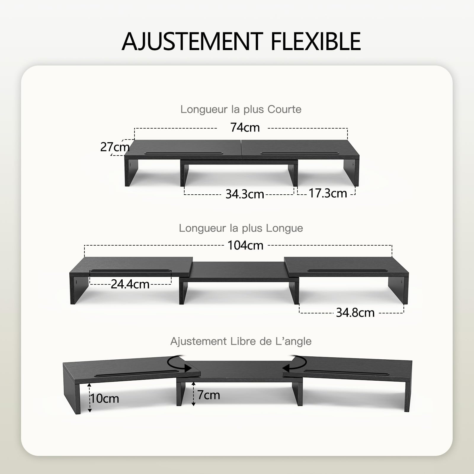 AMERIERGO Support Moniteur Double, Rehausseur Écran PC Bureau Ajustable avec 2 Fentes, Organisateur Bureau Portable