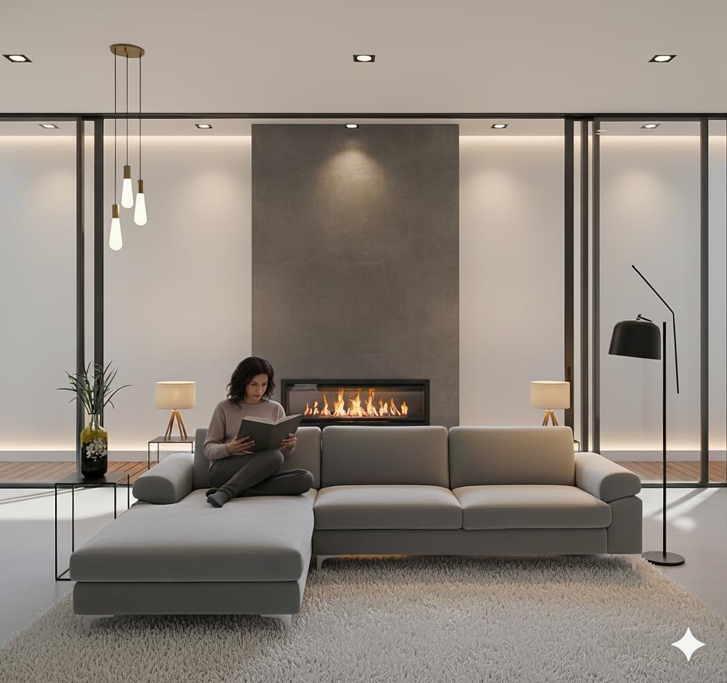 CONCEPT USINE | Divano angolare in velluto 4-5 posti | Design Galway Grigio | Larghezza 262 cm | Angolo sinistro | Comfort ultra lussuoso | Struttura in legno robusto | Piedi in metallo | Stile