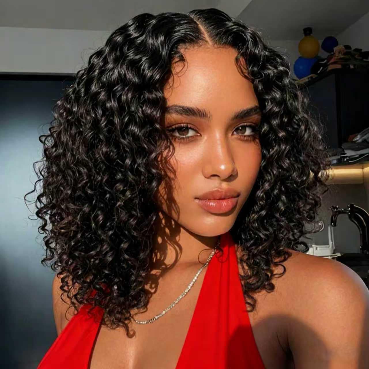 Curly Bob Wig Human Hair 13x4 Lace Front Wigs for Black Women 180% Density Glueless Short Deep Wave Frontal Wig Pre Plucked with Baby Hair 14 Inch Natural Black