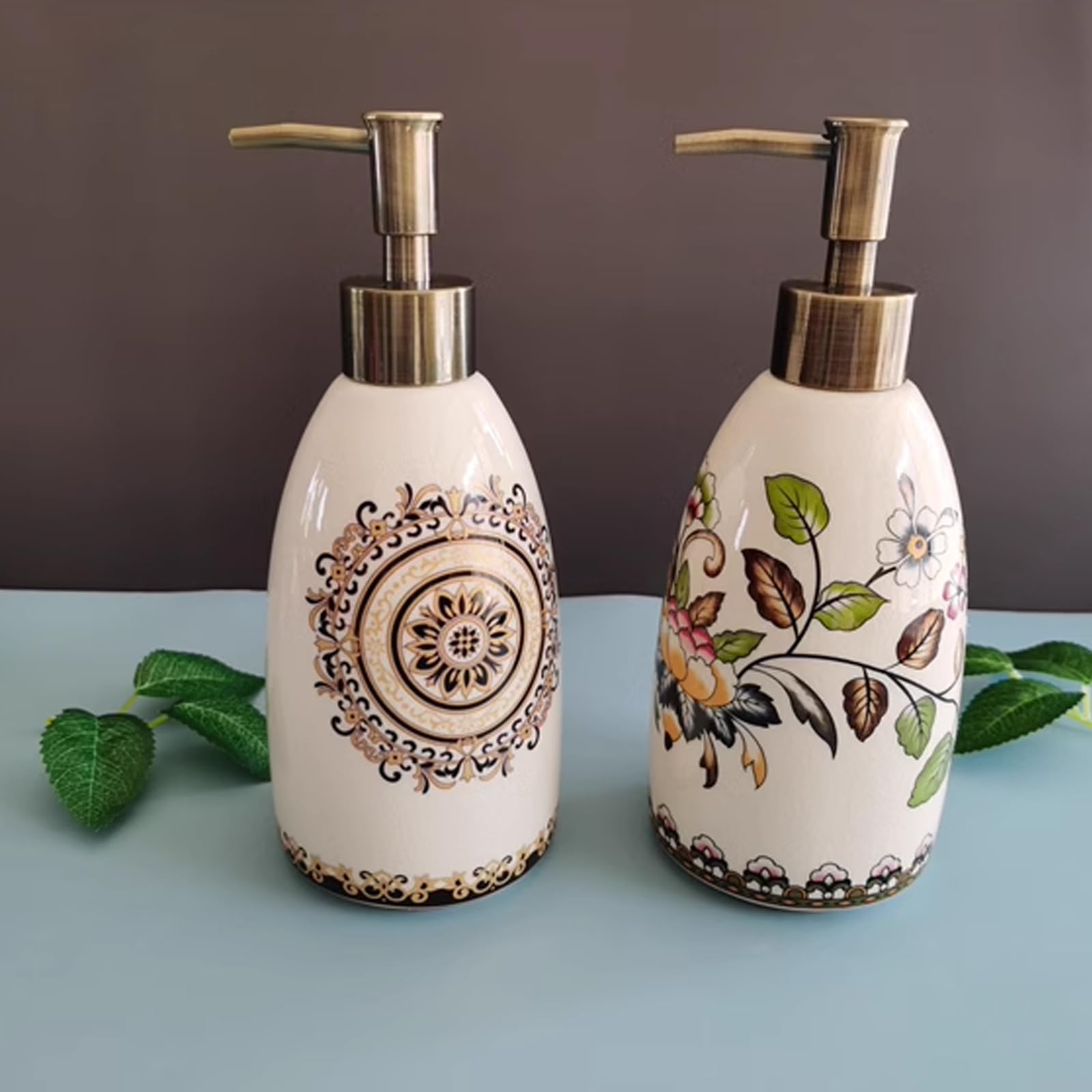 Dozownik do mydła w płynie do łazienki 450 ml, ceramiczny, z pompką do mydła, pojemnik na płyn do mycia naczyń, do domu, na blat hotelowy (biały, 2 sztuki)