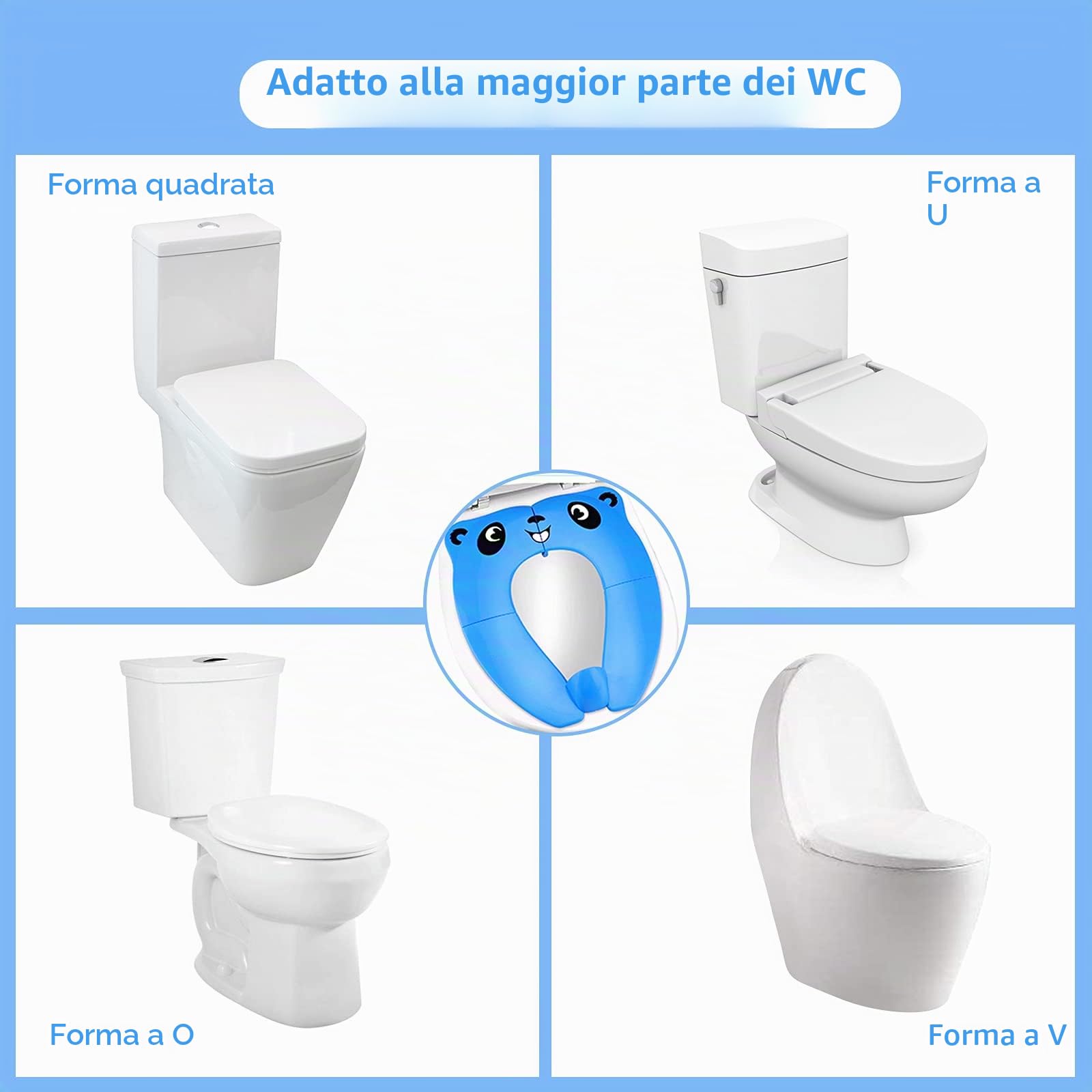Riduttore Water Bambini Vasino per Bambini, WC Riduttore Toilette Sedile, Vasino Portatile da Viaggio Sedile con 8pcs Cuscinetti Antiscivolo e 1 Borsa per il Trasporto, Panda Blu