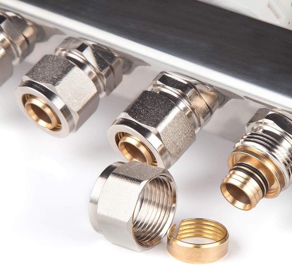 Collettore di riscaldamento a pavimento in acciaio inossidabile a 4 rami, 5 canali 1/2" PEX Ra-diant-Floor Heating Collettore Set valvola di temperatura diramazione con uscite compatibili, per risca