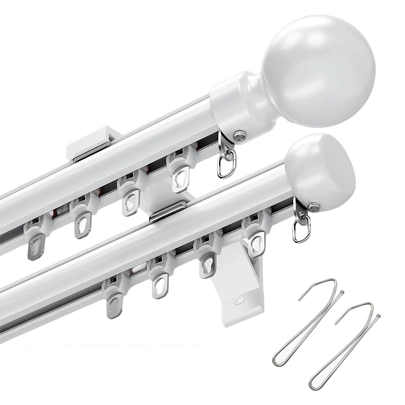 Aluminium-Doppelschiene, 50800 cm, Wandmontage, mit Zubehör, ideal für Schlafzimmer und Hotel, Weiß, 110 cm